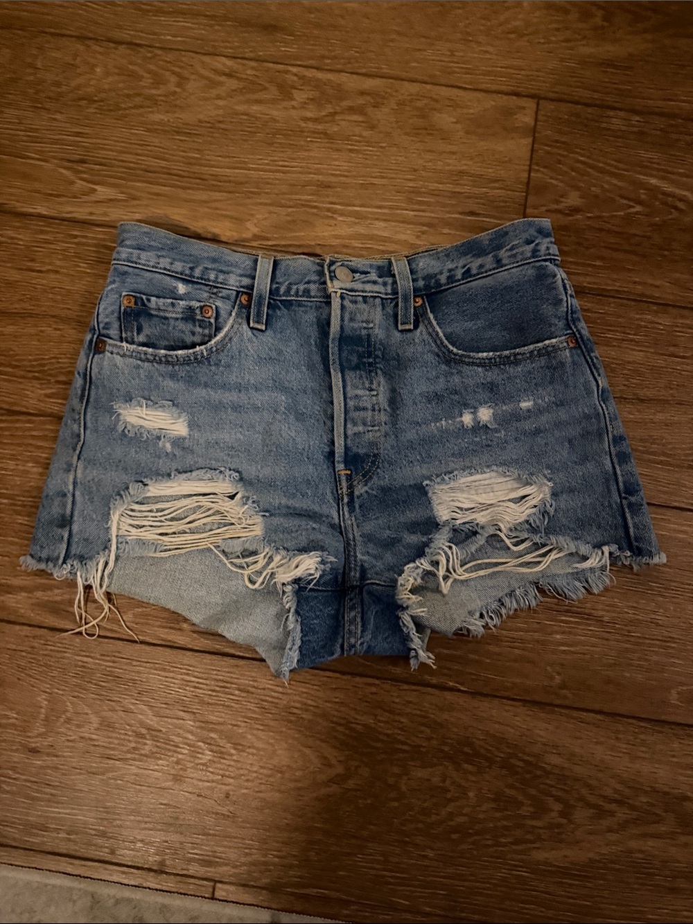 Levi's Distressed Light Blue Denim Cutoff Shorts